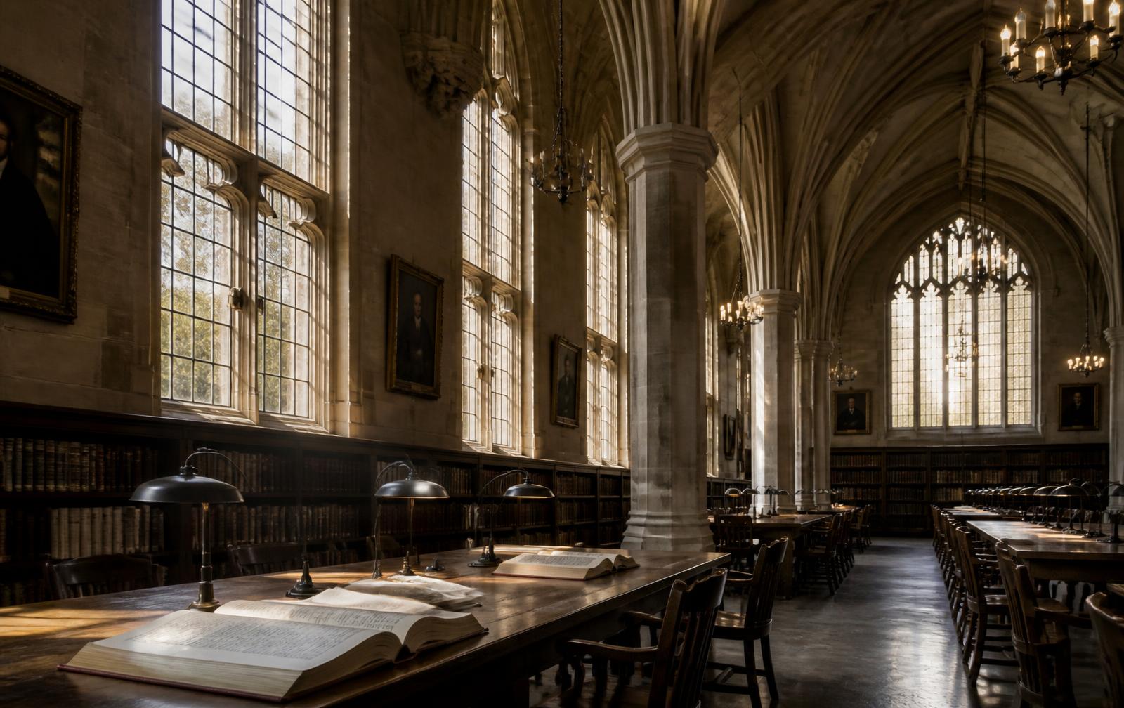 Historic university library reading room